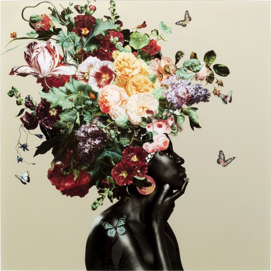 Quadro de vidro Bouquet Beauty Bege 100x100 cm