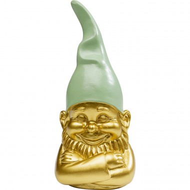 Estatueta decorativa Gnome dourado verde 21 cm