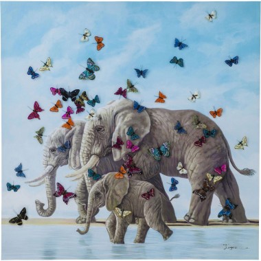 Tela a Óleo Elefants with Butterflies 120x120